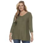 Plus Size Croft & Barrow&reg; Ribbed V-neck Top, Women's, Size: 3xl, Green