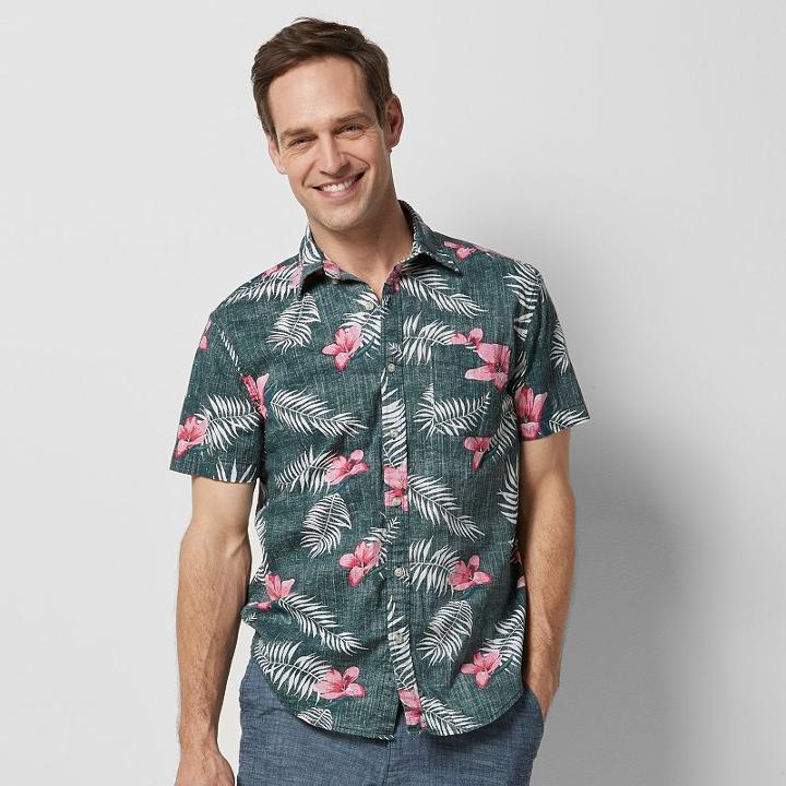 Men's Sonoma Goods For Life&trade; Flexwear Modern-fit Plaid Stretch Button-down Shirt, Size: Medium, Dark Blue