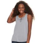 Juniors' Pink Republic Solid Cupro Lace-up Tank, Teens, Size: Medium, Med Grey