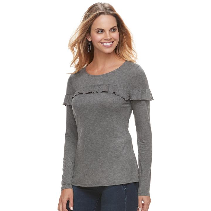 Women's Apt. 9&reg; Ruffle Yoke Tee, Size: Xl, Med Grey