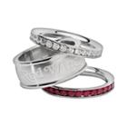 Logoart Detroit Red Wings Stainless Steel Crystal Stack Ring Set, Women's, Size: 7