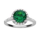 Sophie Miller Simulated Emerald And Cubic Zirconia Sterling Silver Halo Ring, Women's, Size: 5, Green