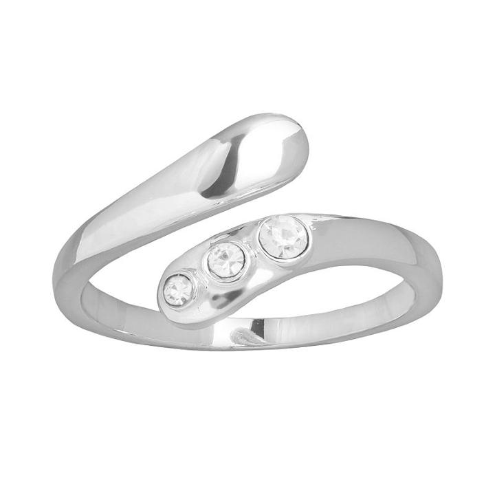 Silver Plated Crystal Bypass Ring, Women's, Size: 8, Grey