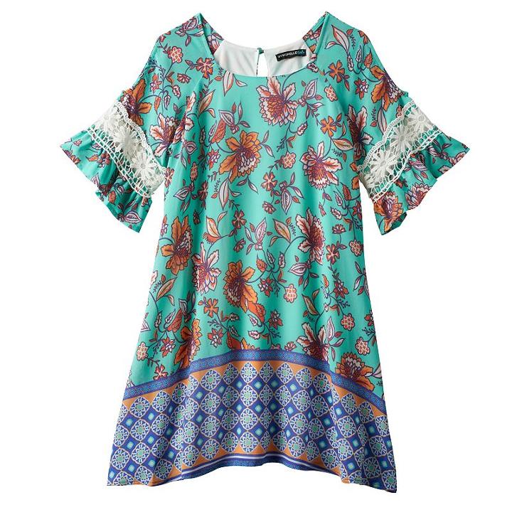 Girls 7-16 My Michelle Crochet Bell Sleeve Cold Shoulder Sheath Dress, Girl's, Size: 14, Turquoise/blue (turq/aqua)