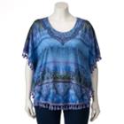 Plus Size World Unity Printed Tassel Poncho Top, Women's, Size: 0x, Blue Other