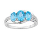 10k White Gold Swiss Blue Topaz & Diamond Accent 3-stone Ring, Women's, Size: 7