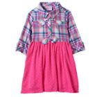 Girls 4-6x Nannette Plaid Top Textured Dot Skirt Dress, Girl's, Size: 6x, Pink