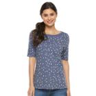 Petite Croft & Barrow&reg; Button-shoulder Graphic Tee, Women's, Size: S Petite, Blue (navy)