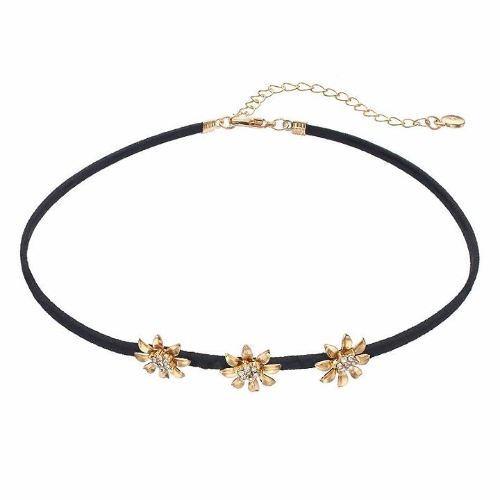 Lc Lauren Conrad Flower Faux Suede Choker Necklace, Women's, Black