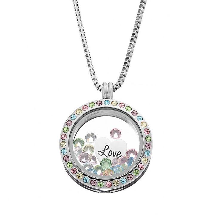 Blue La Rue Crystal Stainless Steel 1-in. Round Love Charm Locket - Made With Swarovski Crystals, Women's, Ovrfl Oth