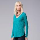 Women's Simply Vera Vera Wang Crinkle Scoopneck Tee, Size: Large, Turquoise/blue (turq/aqua)