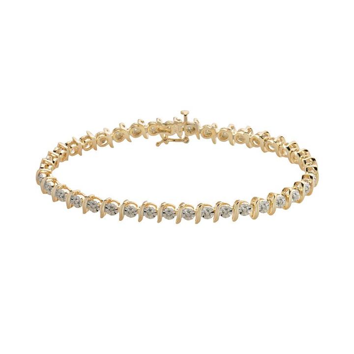 18k Gold-over-silver 1/4-ct. T.w. Diamond Bracelet, Women's, Size: 7.25, White