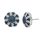 1/3 Carat T.w. Blue And White Diamond Sterling Silver Flower Stud Earrings, Women's