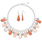 Teardrop Bead Bib Necklace & Drop Earring Set, Women's, Pink