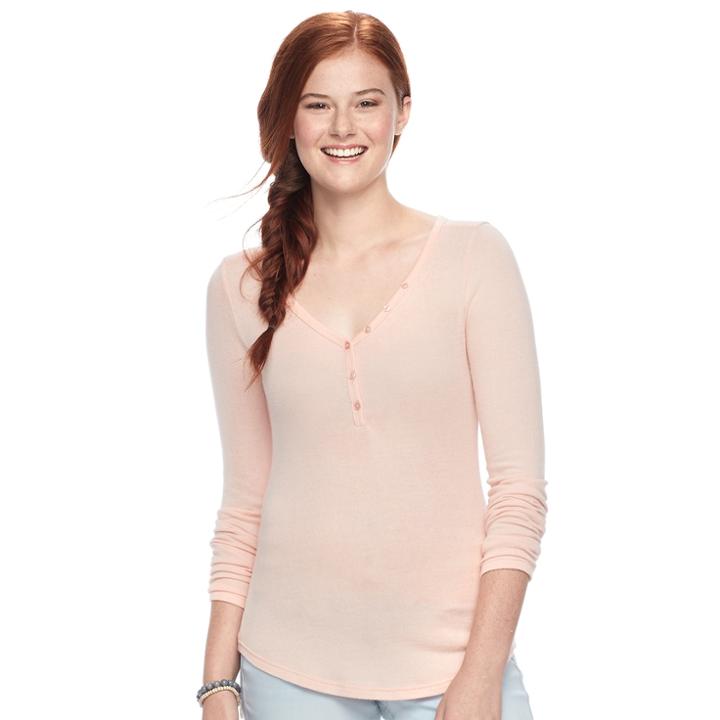 Juniors' So&reg; Solid Henley Top, Teens, Size: Large, Lt Orange
