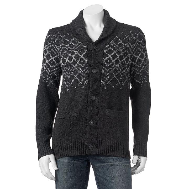 Big & Tall Sonoma Goods For Life&trade; Patterned Shawl Cardigan Sweater, Men's, Size: Xl Tall, Dark Grey