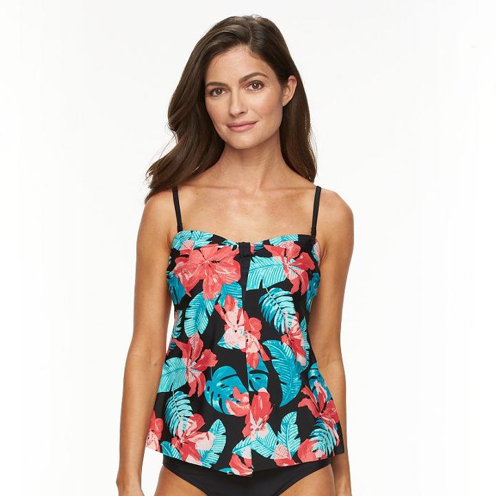 Women's Croft & Barrow&reg; Tummy Slimmer Printed Flyaway Tankini Top, Size: 6, Ovrfl Oth