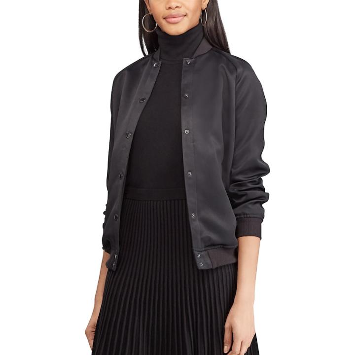 Women's Chaps Floral Bomber Jacket, Size: Small, Black