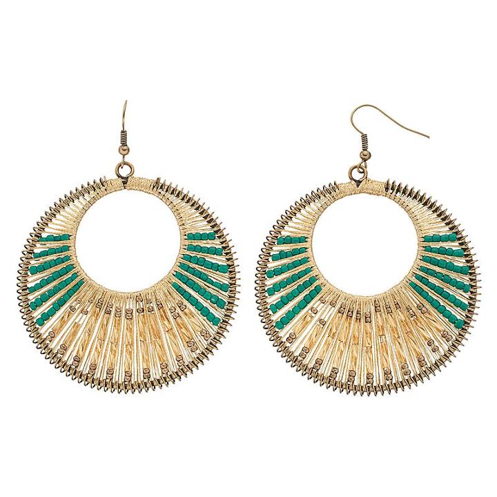 Gs By Gemma Simone Seed Bead Drop Hoop Earrings, Women's, Green