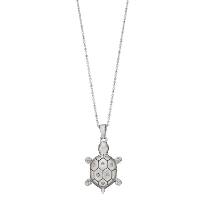 Sterling Silver 1/10 Carat T.w. Diamond Turtle Pendant, Women's, Size: 18, White