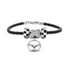 Insignia Collection Nascar Matt Kenseth Leather Bracelet And Steering Wheel Charm And Bead Set, Women's, Size: 7.5, Black