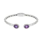 Amethyst & White Topaz Sterling Silver Halo Textured Hinged Cuff Bracelet, Women's, Size: 6.5, Purple