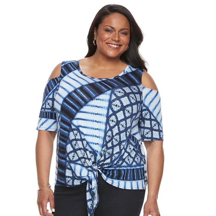 Plus Size Dana Buchman Cold-shoulder Tie-front Top, Women's, Size: 3xl, Med Blue