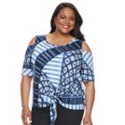 Plus Size Dana Buchman Cold-shoulder Tie-front Top, Women's, Size: 3xl, Med Blue
