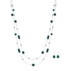 Long Green Swirling Double Strand Station Necklace & Earring Set, Women's