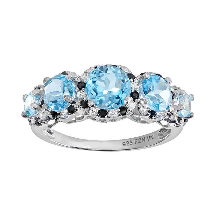 Gemstone Sterling Silver 5-stone Halo Ring, Women's, Size: 6, Multicolor