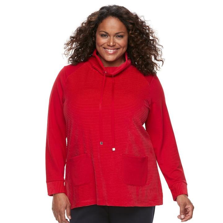 Plus Size Croft & Barrow&reg; Funnel Neck Textured Tunic Sweatshirt, Women's, Size: 2xl, Med Red
