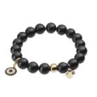 Tfs Jewelry 14k Gold Over Silver Onyx Bead & Cubic Zirconia Circle Charm Stretch Bracelet, Women's, Size: 7, Black