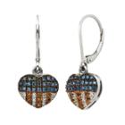 Sterling Silver 1/4-ct. T.w. Red, White And Blue Diamond American Flag Heart Drop Earrings, Women's, Multicolor