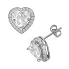Silver Plate Cubic Zirconia Heart Stud Earrings, Women's, White