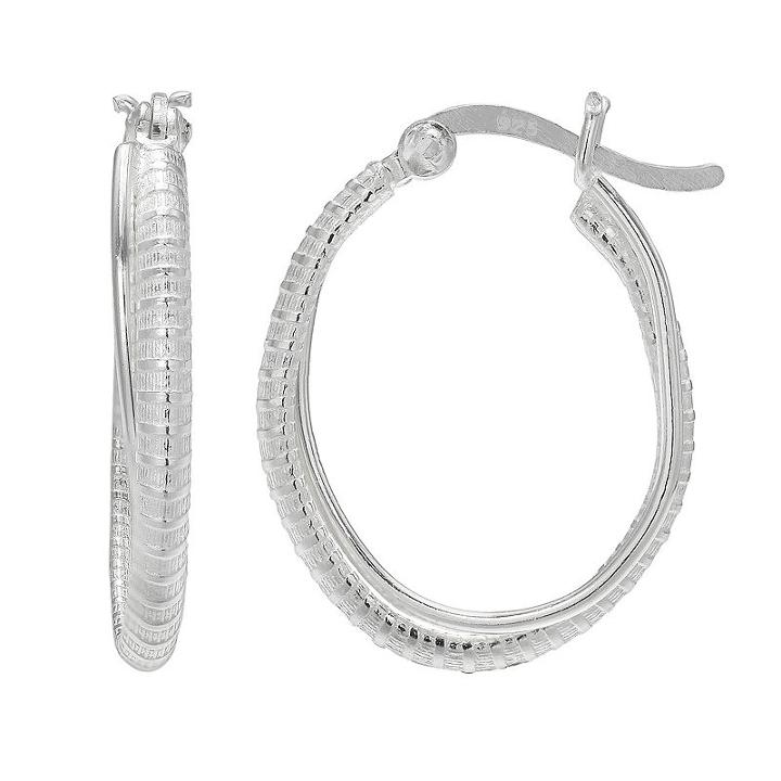 Sterling Silver Textured Double Oval Hoop Earrings, Women's