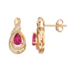 10k Gold 1/4 Carat T.w. Diamond & Ruby Twist Teardrop Earrings, Women's, Red
