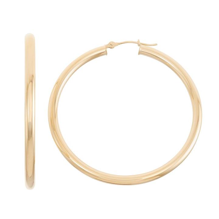 14k Gold Tube Hoop Earrings - 40 Mm, Women's, Yellow