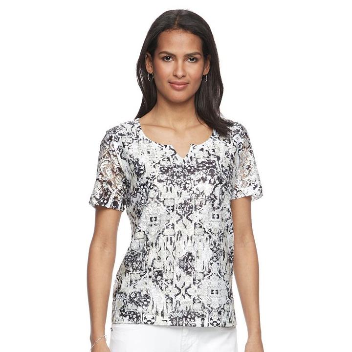 Women's Napa Valley Printed Lace Tee, Size: Large, Oxford