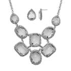 Crystal Allure Teardrop Bib Necklace And Stud Earring Set, Women's, Size: 18, White