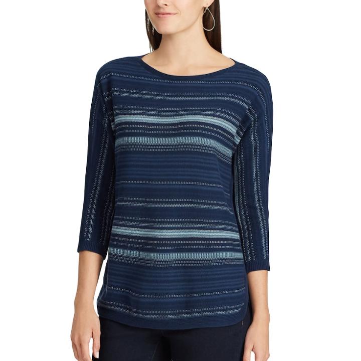 Women's Chaps Striped Sweater, Size: Medium, Blue