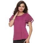 Women's Elle&trade; Mixed-media Layered Sleeve Top, Size: Xxl, Dark Pink