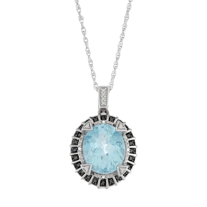 Sterling Silver Sky Blue Topaz & Diamond Accent Oval Pendant Necklace, Women's