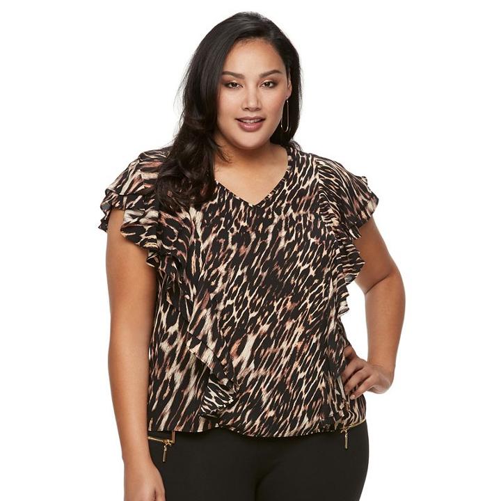 Plus Size Jennifer Lopez Printed Crepe Top, Women's, Size: 0x, Brown