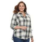 Plus Size Sonoma Goods For Life&trade; Crinkle Flannel Pullover Shirt, Women's, Size: 2xl, Med Green
