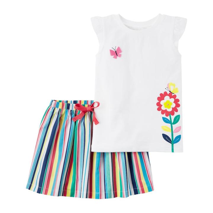 Girls 4-8 Carter's Flutter Sleeve Butterfly Top & Rainbow Striped Skirt, Size: 7, White