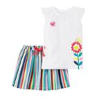 Girls 4-8 Carter's Flutter Sleeve Butterfly Top & Rainbow Striped Skirt, Size: 7, White