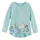 Girls 4-10 Jumping Beans&reg; Floral & Unicorn Ruffle Top, Size: 5, Turquoise/blue (turq/aqua)