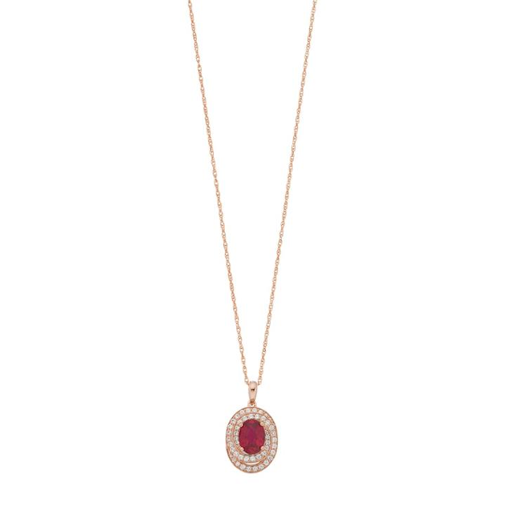 14k Rose Gold Over Silver Lab-created Ruby & White Sapphire Oval Pendant, Women's, Size: 18, Red