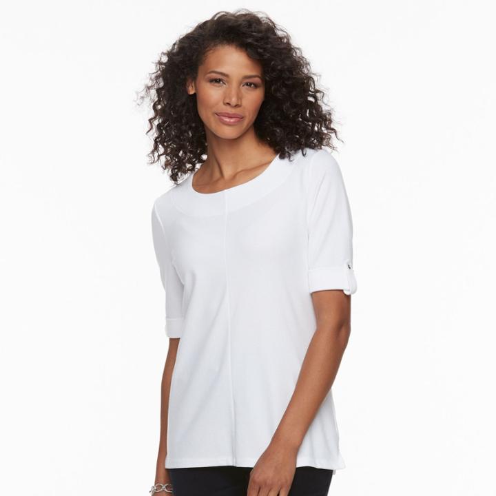 Women's Croft & Barrow&reg; Mitered Pique Top, Size: Medium, White