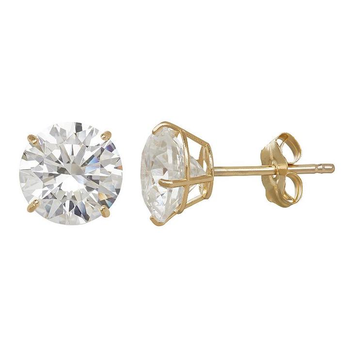 Emotions Cubic Zirconia 10k Gold Solitaire Earrings - Made With Swarovski Cubic Zirconia, Women's, White